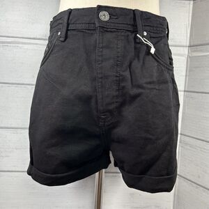 Bershka Women's Size 6 Mom Shorts Roll Up Denim Stretch Pockets High Waist Black